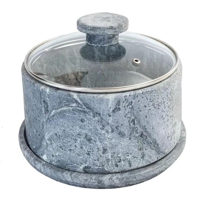 Boleira e Queijeira em Pedra Sabão Tampa de Vidro G 13x22cm