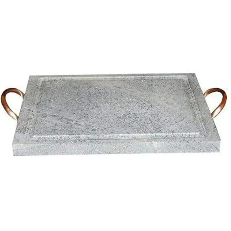 Grelha Retangular Pedra Sabão Com Alça De Cobre 20x30 Cm