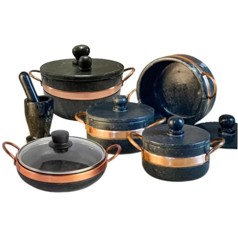 Jogo de Panelas de Pedra Sabão 6 peças com Panela de Pressão