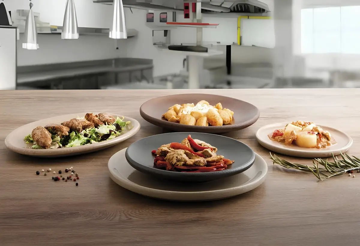 pratos de barro na mesa