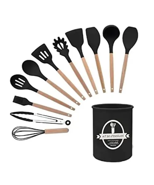 Jogo-Utensilios-de-Cozinha-em-Silicone-Madeira-12-Pecas-Preto