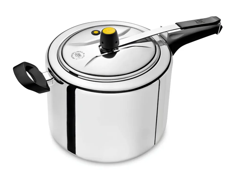 Uma panela de pressão de alumínio.