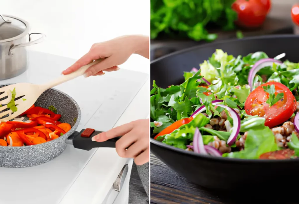 uma panela antiaderente e outra de cerâmica.