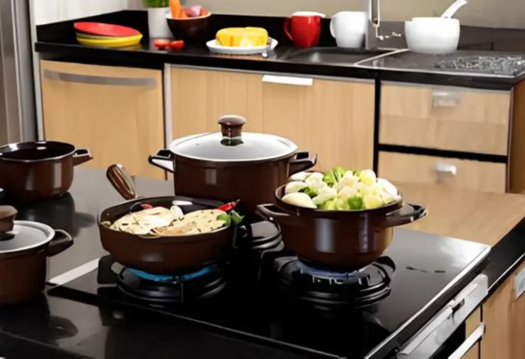 panelas de cerâmicas em cima de um fogão.