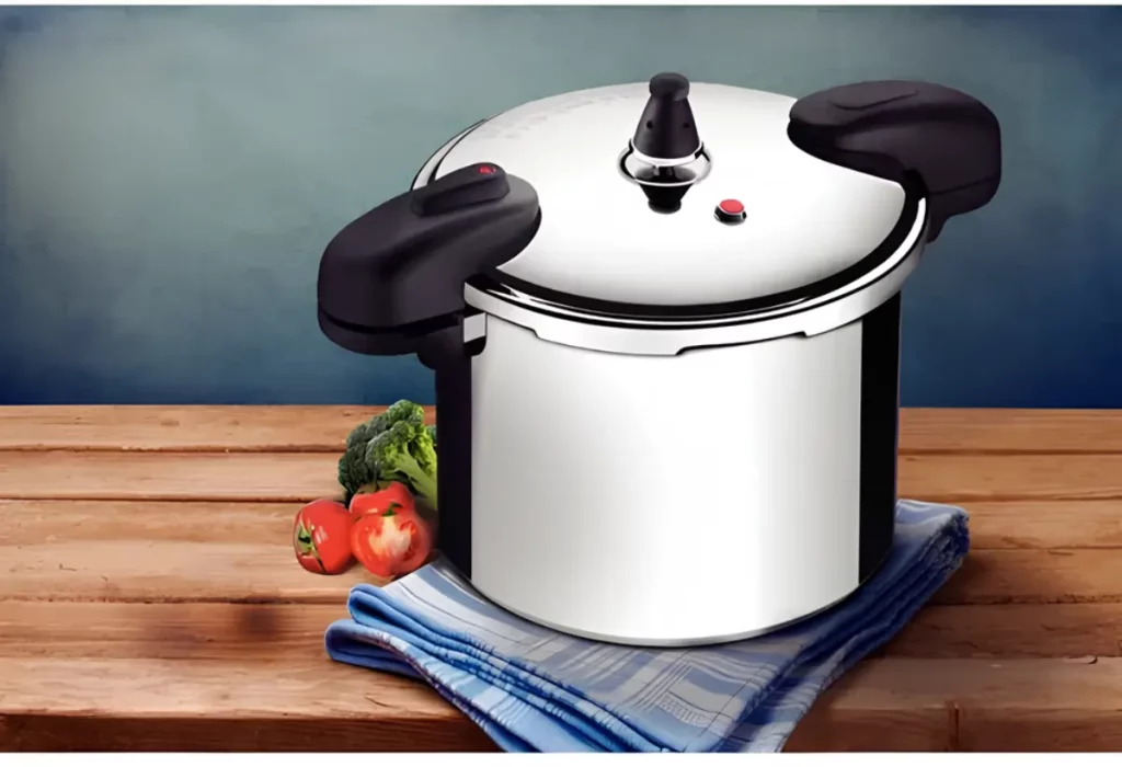 Uma panela de pressão em cima de uma mesa.