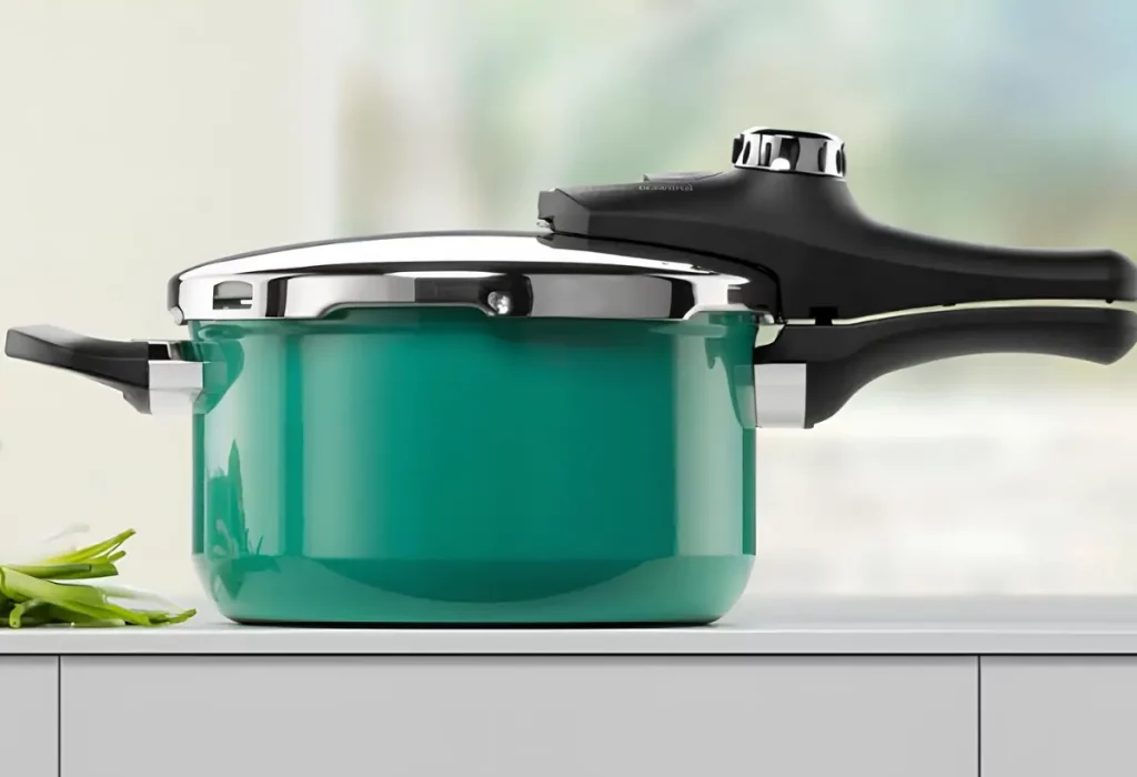 uma panela de pressão na cor verde.