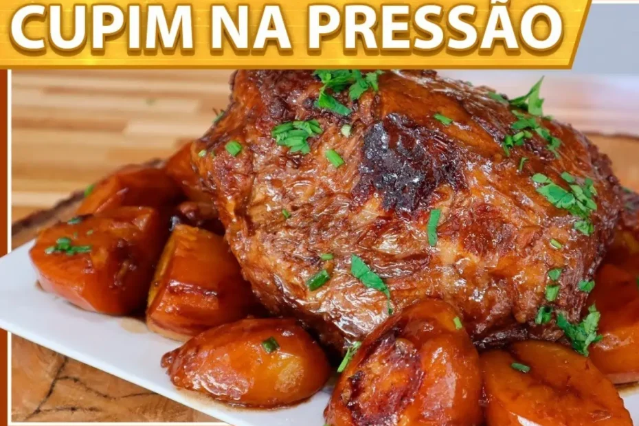 Um prato com carne de cupim feito na panela de pressão.