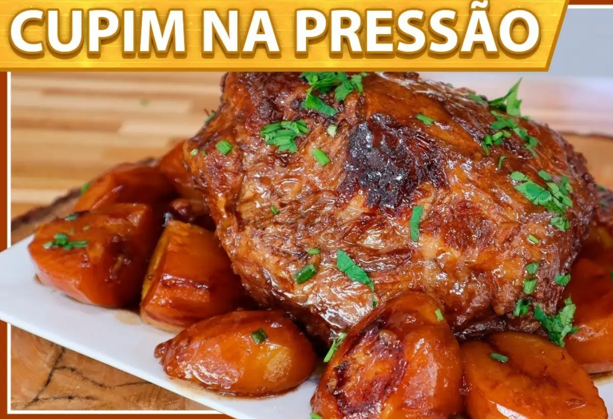 Um prato com carne de cupim feito na panela de pressão.