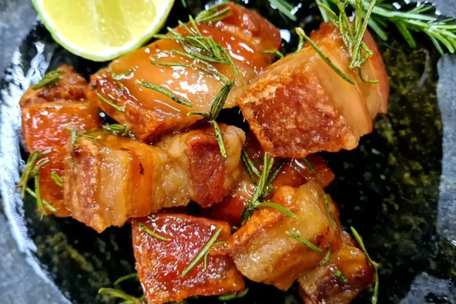 Um prato com panceta feita na panela de pressão