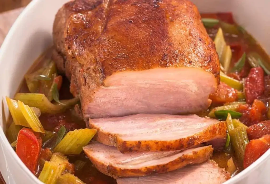 Um pernil feito na panela de pressão.