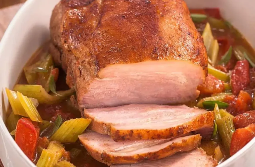 Um pernil feito na panela de pressão.