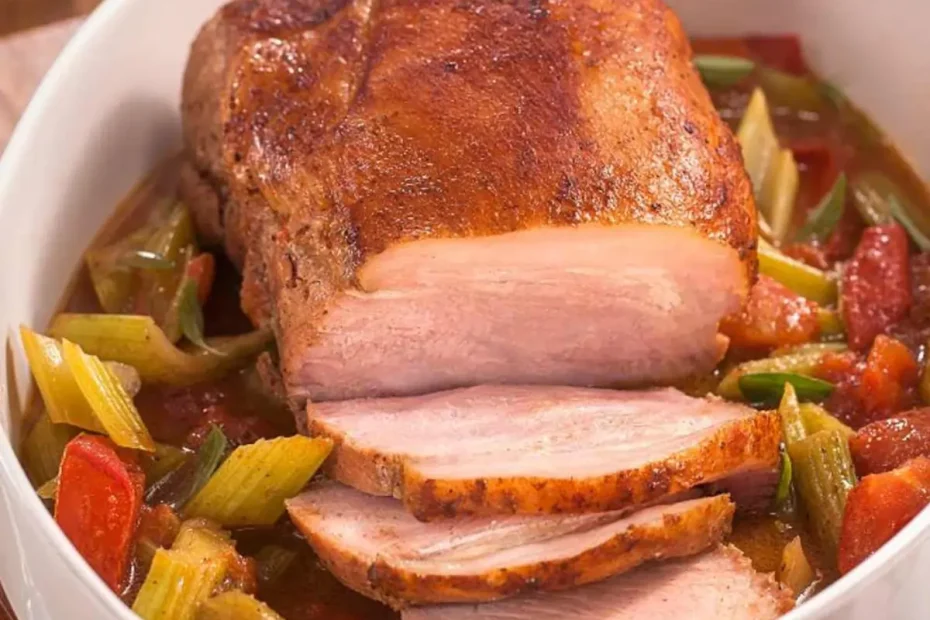 Um pernil feito na panela de pressão.