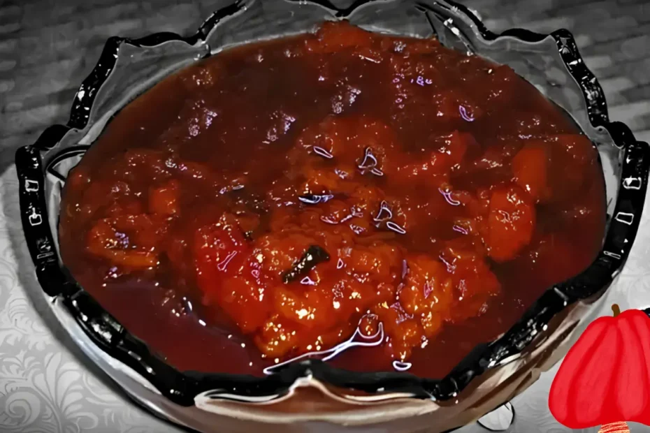 Uma tigela de vidro com doce de caju feito na panela de pressão.