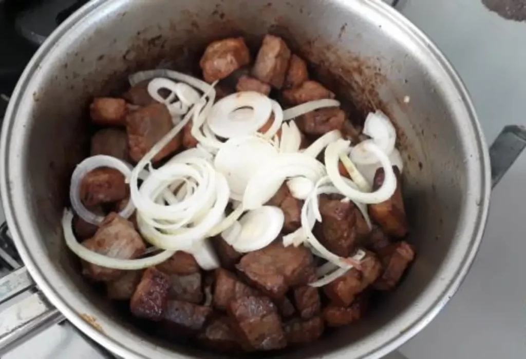 uma panela de pressão com carne de sol.