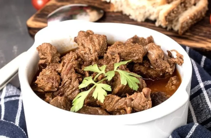Uma tigela de carne de sol feita na panela de pressão.