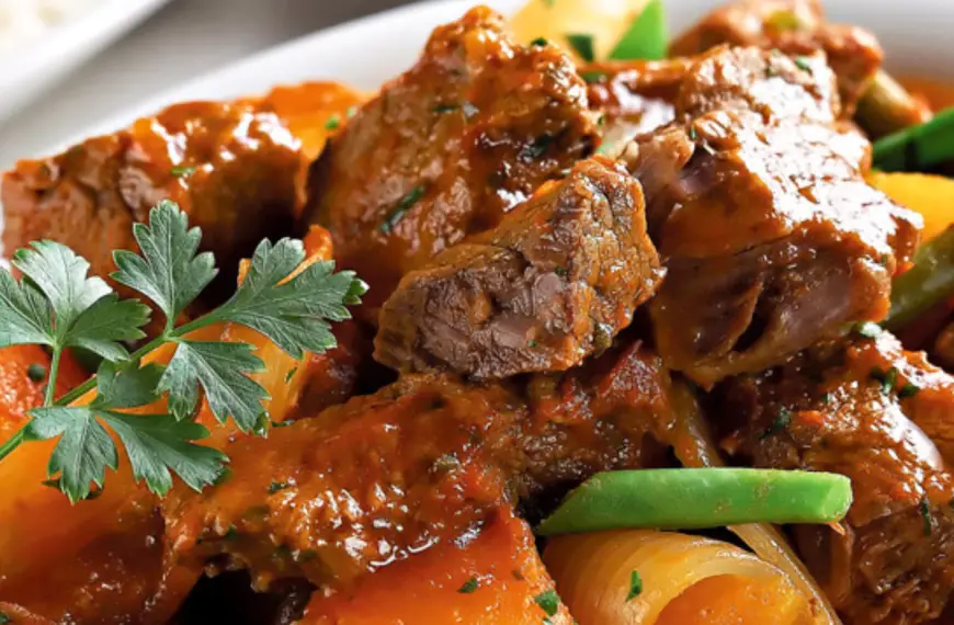 Um prato com músculo feito na panela de pressão pronto para ser servido.