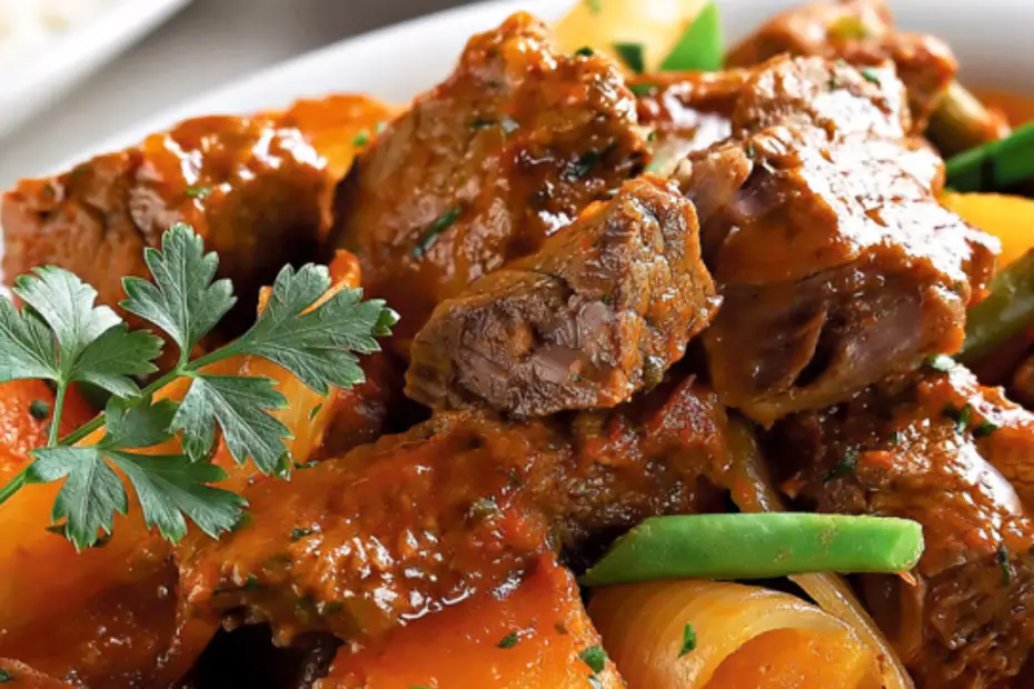 Um prato com músculo feito na panela de pressão pronto para ser servido.