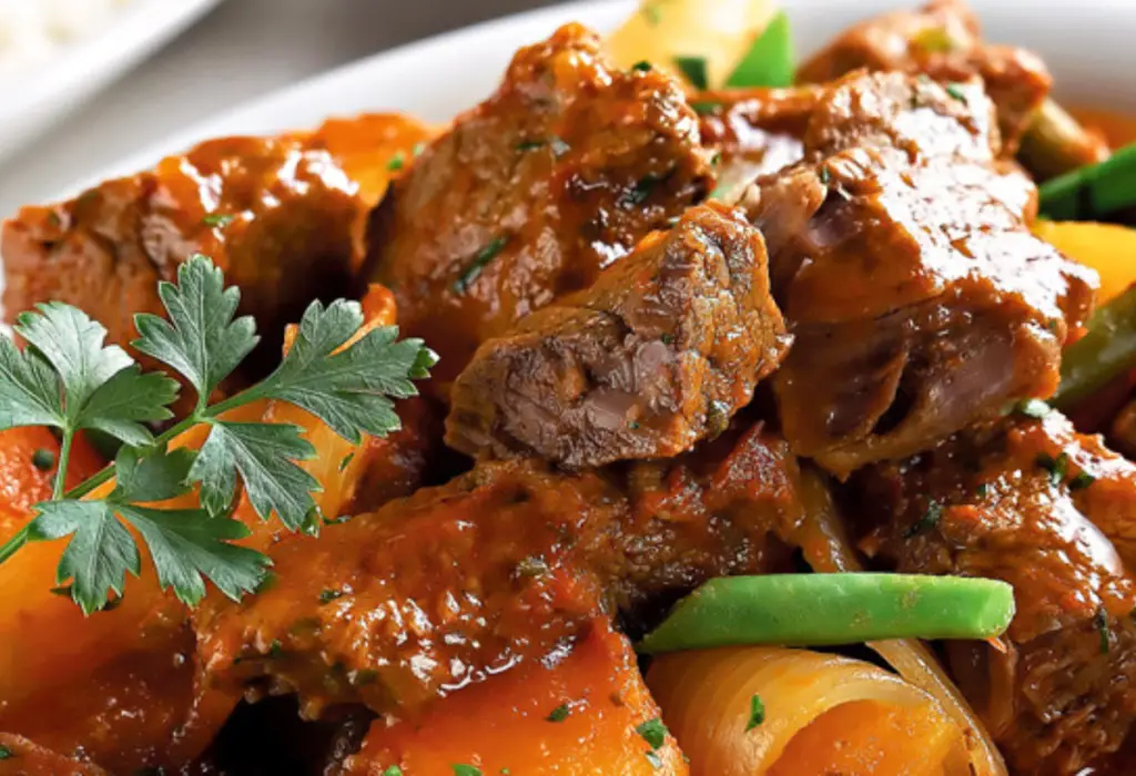 Um prato com músculo feito na panela de pressão pronto para ser servido.