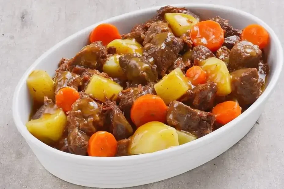 uma travessa com patinho feito na panela de pressão.