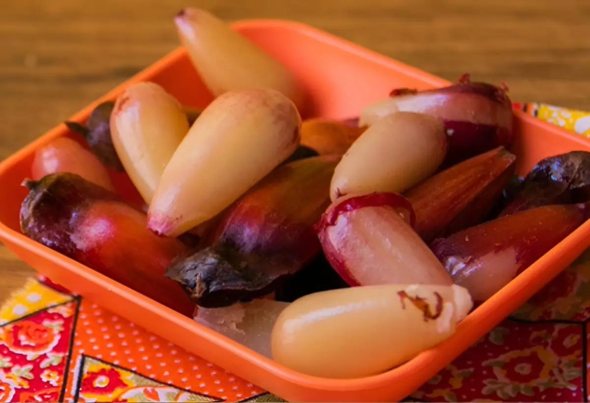 Uma tigela com pinhão pronto para ser servido.