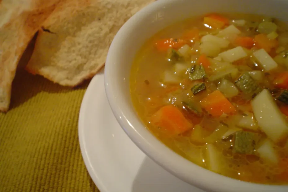 Uma tigela com sopa feita na panela de pressão pronta para ser servida.