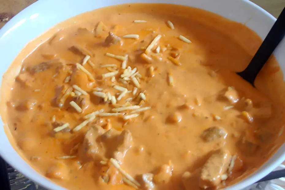 Um prato com estrogonofe de frango.