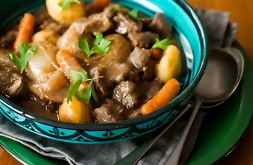 Uma travessa com carne de carneiro pronta para ser servida.