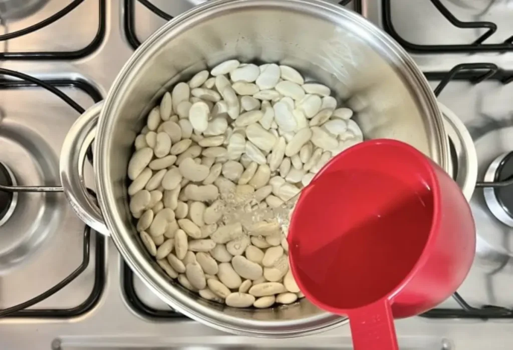 Fava sendo preparada em uma panela de pressão.