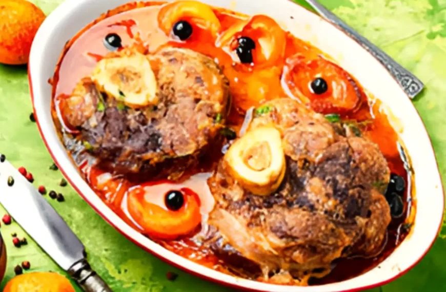 Um prato com ossobuco pronto para ser servido.