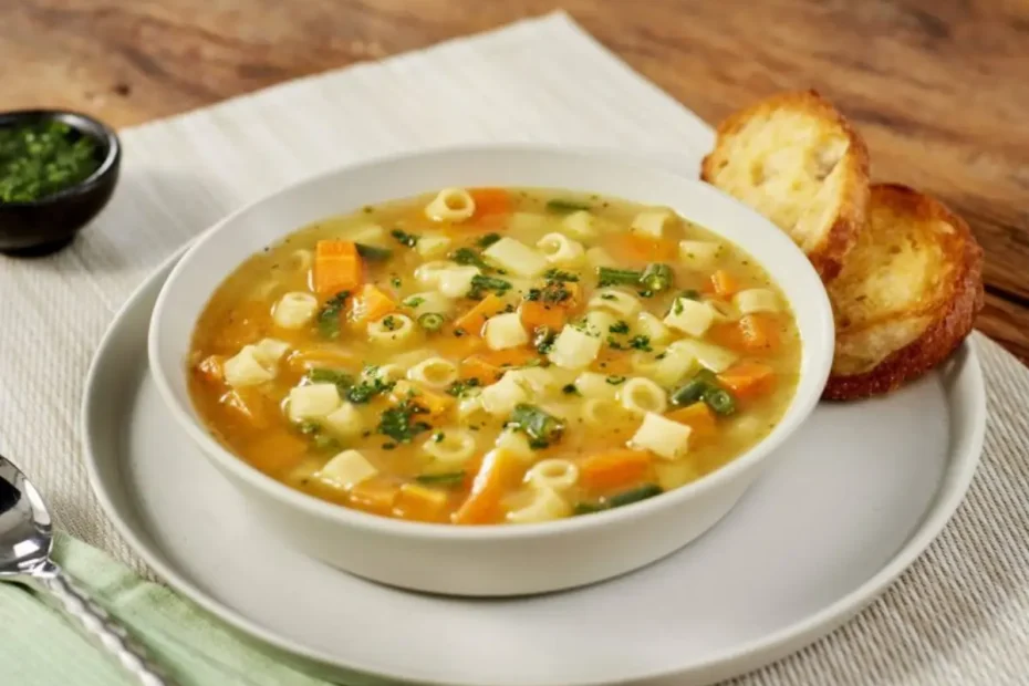 Um prato com sopa de legumes feito na panela de pressão.