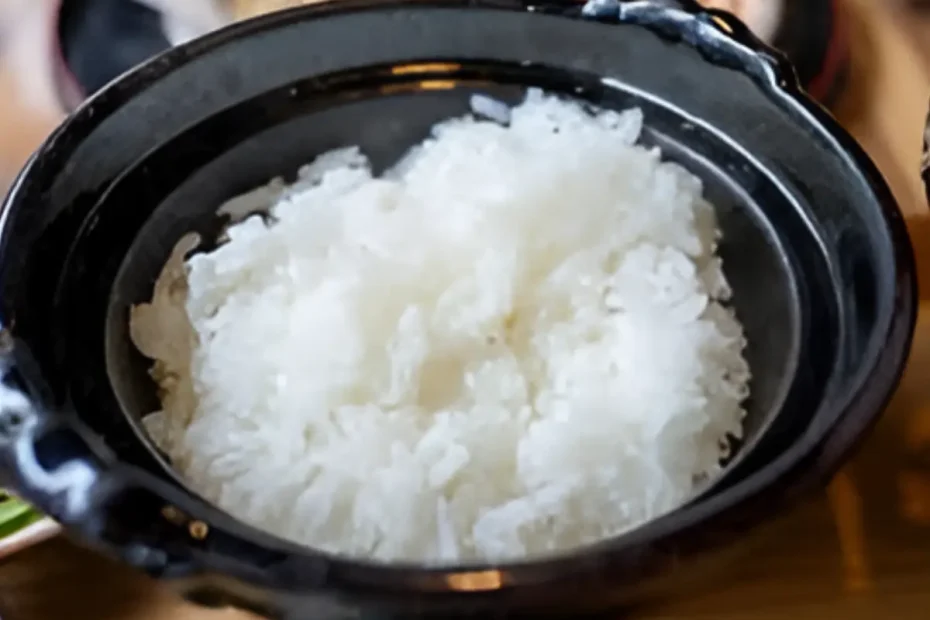 Uma prato com arroz pronto para ser servido.