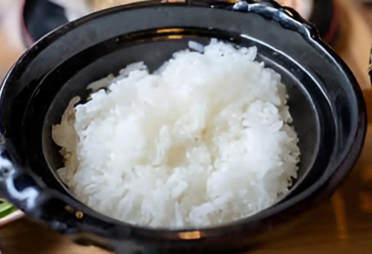 Uma prato com arroz pronto para ser servido.