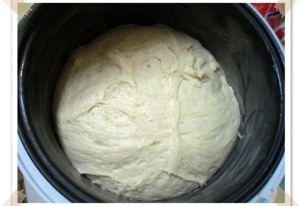 Pão sendo feito na panla de arroz elétrica.