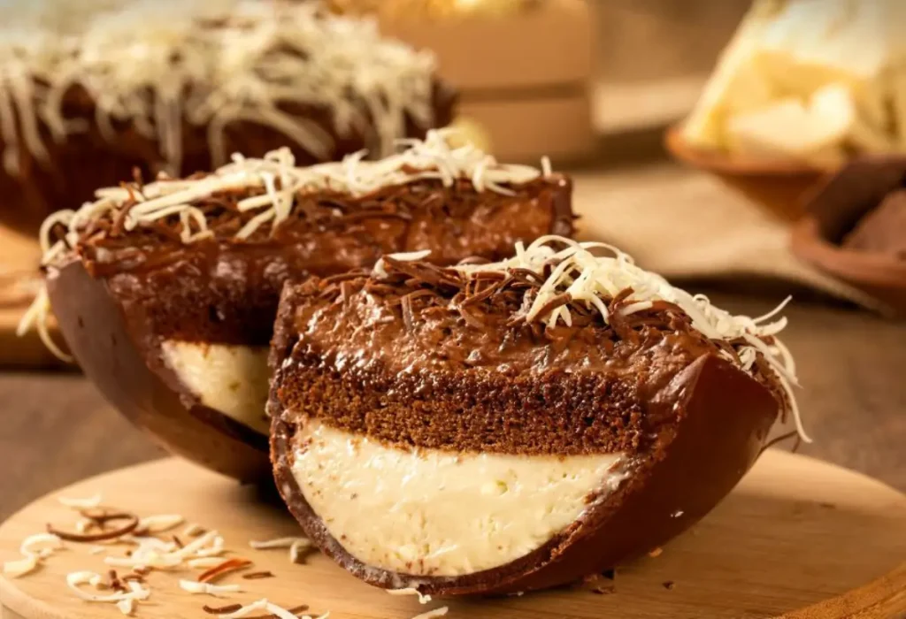 Um ovo de pascoa caseiro de prestigio e chocolate.