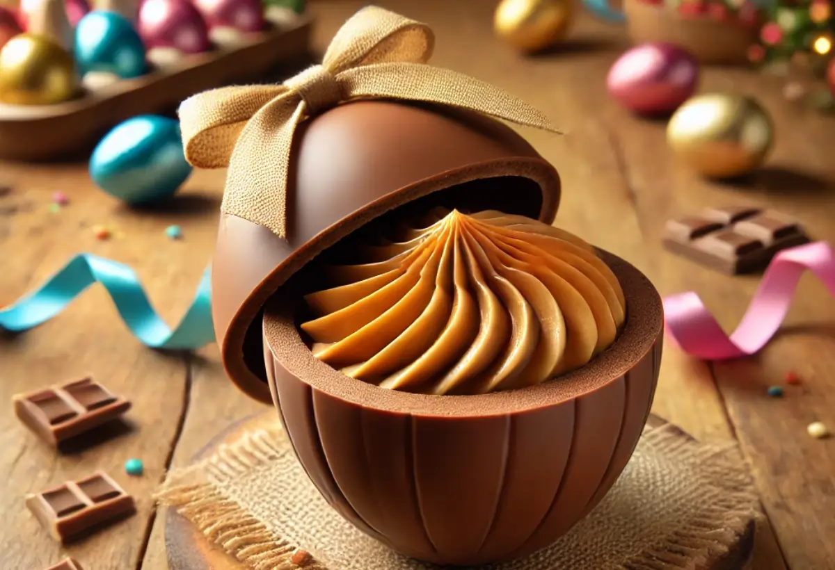 Um ovo de pascoa recheado feito na panela mexedora.